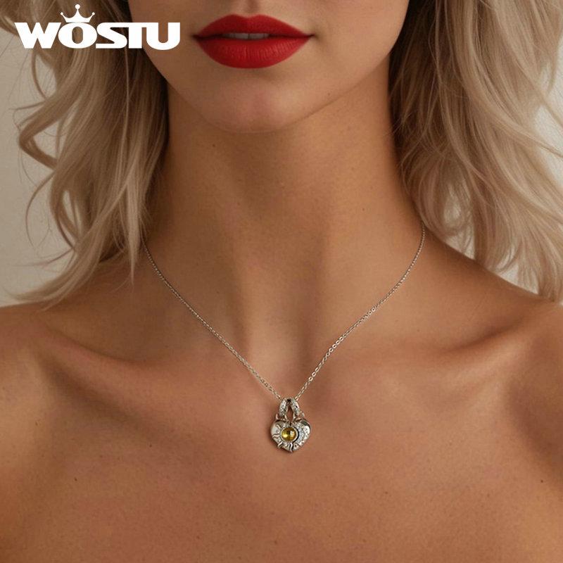 WOSTU 925 Sterling Silver Sun and Moon Charms Detachable Crystal Pendant Yellow Bee Bead Fit Original Bracelet DIY Jewelry Gifts