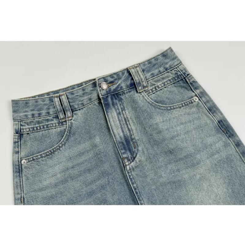 Split Denim Half-body Skirt Women's Summer High Waist Mid-length Denim Skirt A-line Skirt