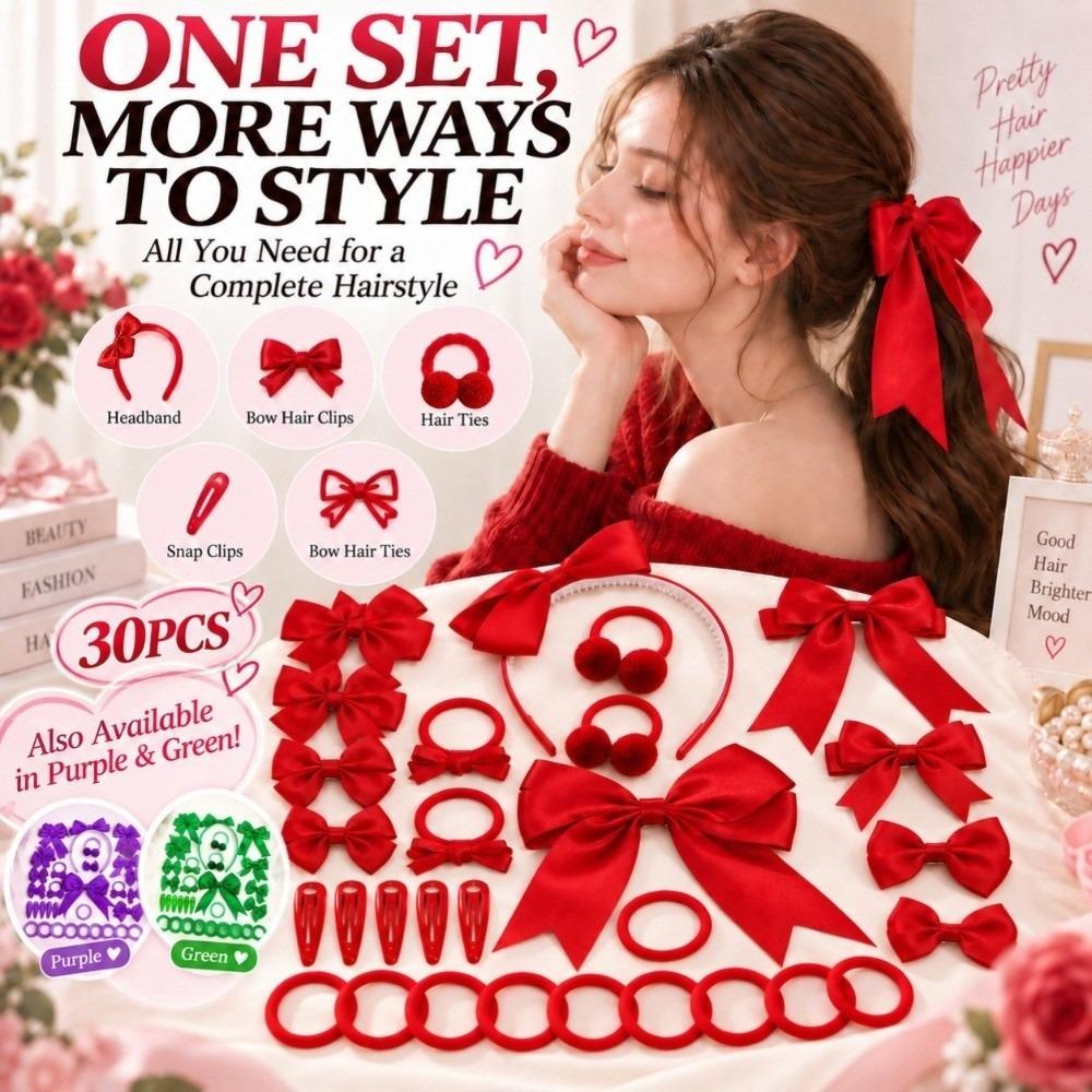 30Pcs/Set Bowknot Bow Hair Clips No Hurt Hair Girls Hair Accessories Set Gifts Hair Bows Set Girls