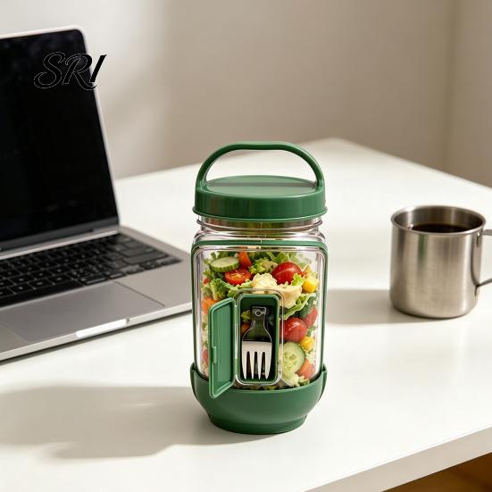 Leak-proof Salad Container Jar Side Open Leakproof Meal Prep Box Layered with Dressing Compartment Reusable Food-Safe Bowl for Travel Office