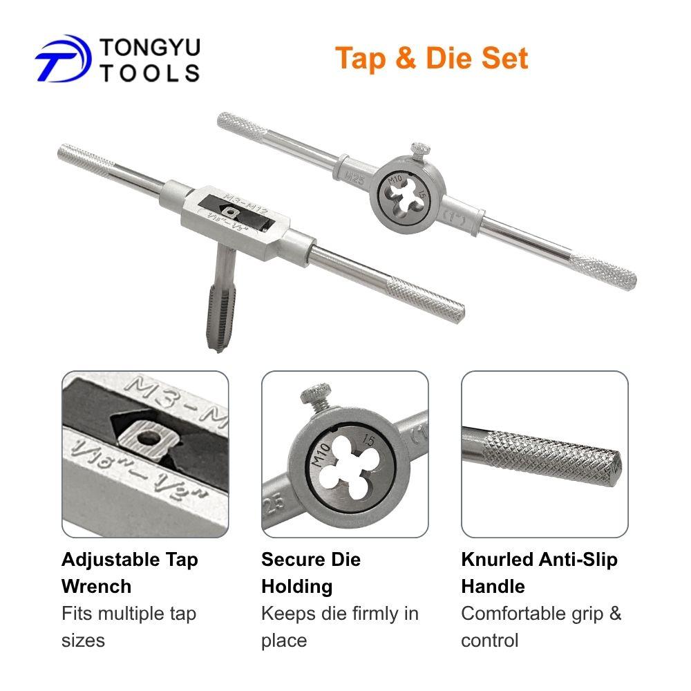12Pcs Metric Tap and Die Set M6-M12 Thread Repair Re-threading Tool Kit with Tap Wrench Die Stock