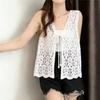 Spring and summer heavy industry embroidery hook flower hollow V-neck front shoulder vest design sense niche outer wear top vest