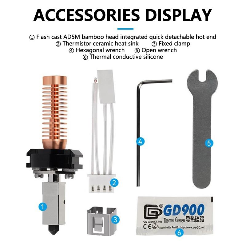 Pour Flashforge Adventurer 5M Kit Buse Mise à Niveau Hotend Tête d'Impression Buse Démontable Rapidement Ad5M Kit Buse Acier Dur 0.4Mm