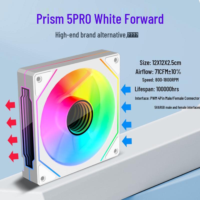 Prism 4th Gen Pro ARGB Case Fan with Forward/Reverse, Multi-faceted Lens, Temp Control, Silent Cooling for Desktops