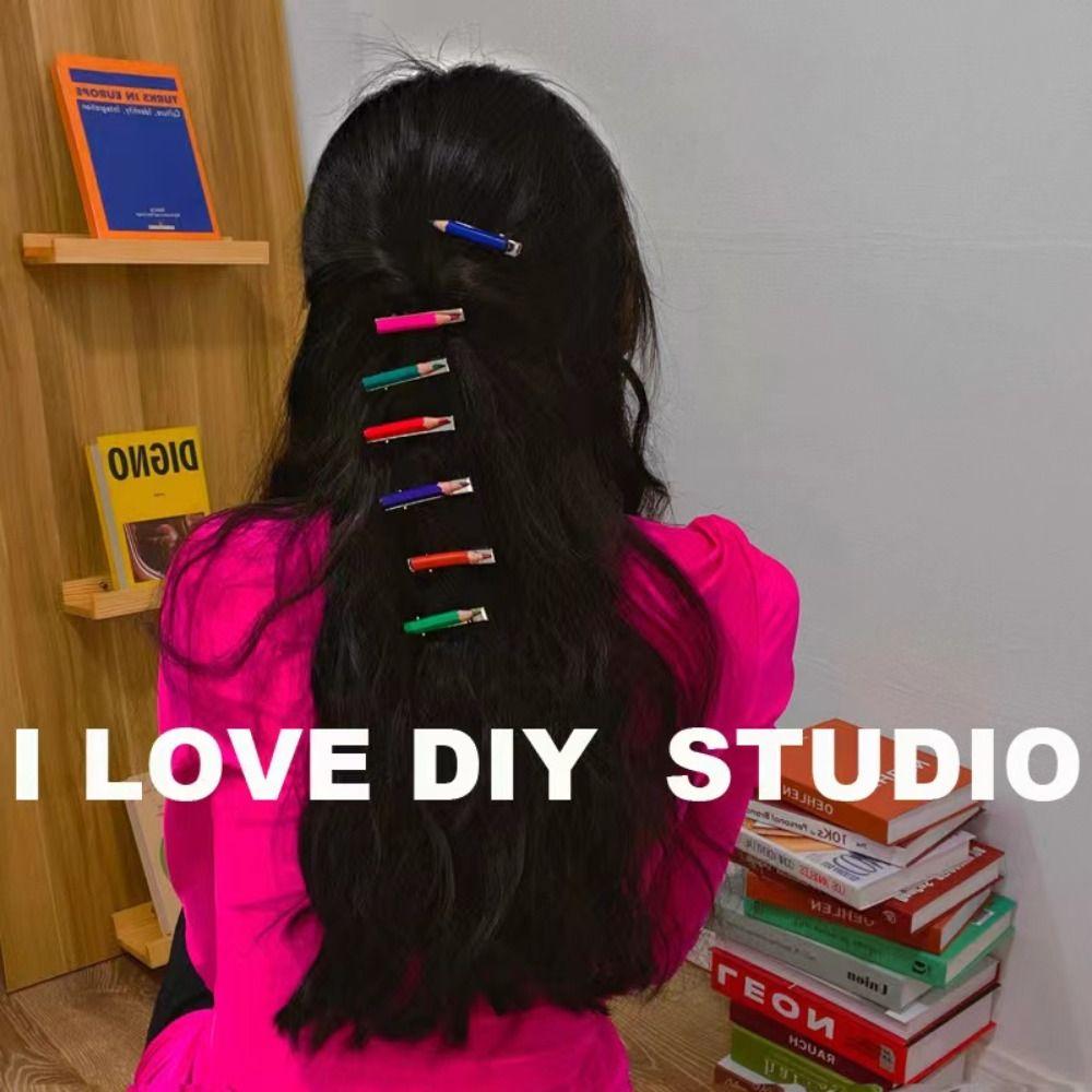 6PCS/Set Pencil Shaped Hairpins Writable Barrettes Trend Cool Hairgrips Hair Accessories