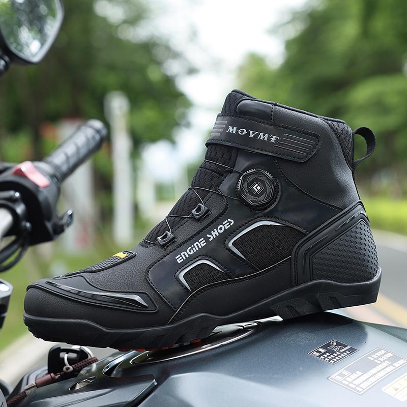 Motorrad-Fahrstiefel Herren Atmungsaktive Lederstiefel Lässige Bequeme Schlupf-Knöchelboots Für Stadtradfahren 43