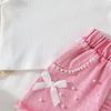Baby Girls 2-Piece Outfit, Ribbed Ruffle Neck Top and Embellished Denim Shorts