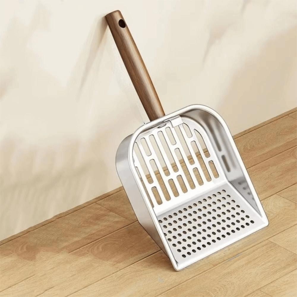 Stainless Steel Cat Litter Scoop Long Handled Hollow Design Litter Box Shovel Nonstick Surface Deep Shovel Kitten Poop Scooper