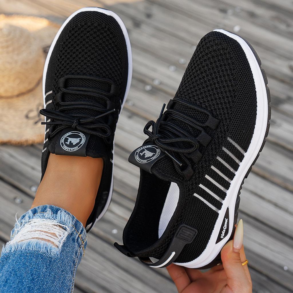 Women's Casual Chunky Platform Sneakers Anti-Slip Walking Shoes for Women Breathable Knitted Running Sneakers Lightweight Lace-Up Work Tennis Shoes