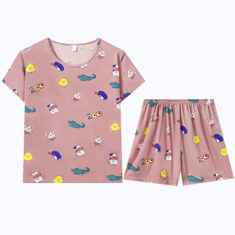 Sweet and Cute Milk Silk Pajamas Women's Summer Thin Short-sleeved Shorts Casual Girl Raw Loungewear
