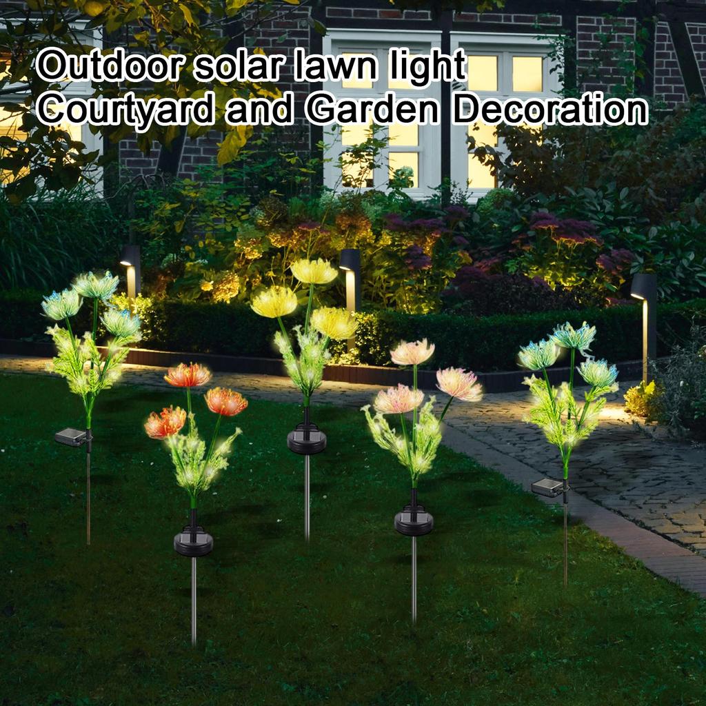 Solar Powered Garden Light Outdoor Decorative Lawn Stake with Artificial Flower Design and Stainless Steel Pole for Yard Pathway Lighting