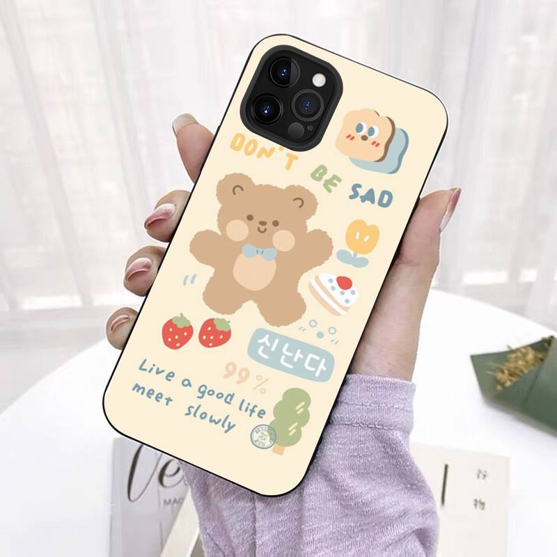 INS Korea Cute Cartoon Happy Bear Phone Case for iPhone 11 12 13 Mini Pro Max 8 7 6 6S Plus X 5 SE 2020 XR XS Funda Case