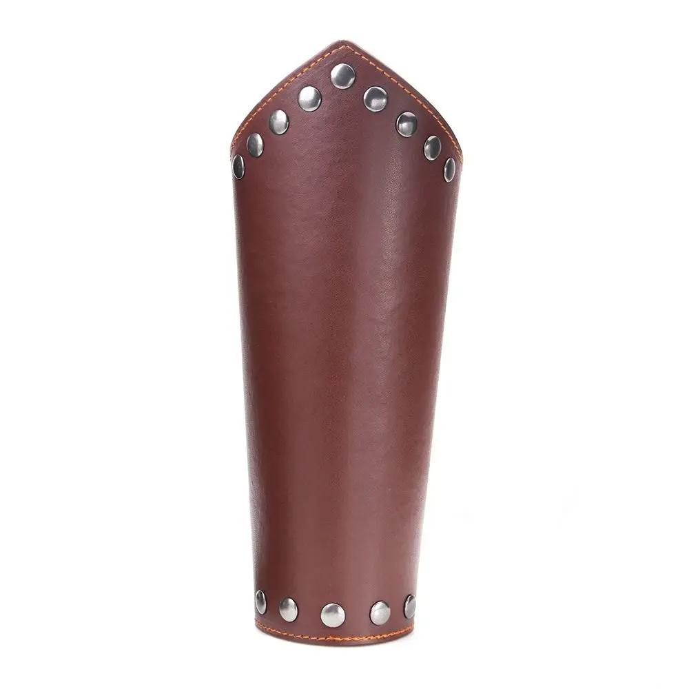 

Sports Accessories Leather Archery Arm Guard Punk Gauntlet Viking Bracer Black Brown Safe Strap Men Women коричневий