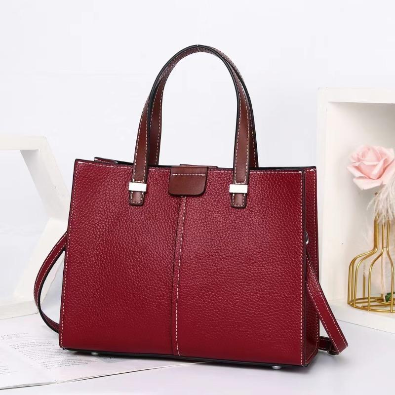 Genuine Leather Women's Handbag Texture Lychee Print Top Layer Cowhide Leather Bag Large Capacity Commuter Shoulder Crossbody Bag