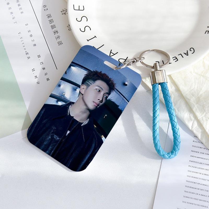 BTS Sliding Photocard Holder, Protective ID Badge Card Case with Braided Keychain Strap, Student Campus Bus Meal Card Protector Merch for ARMY