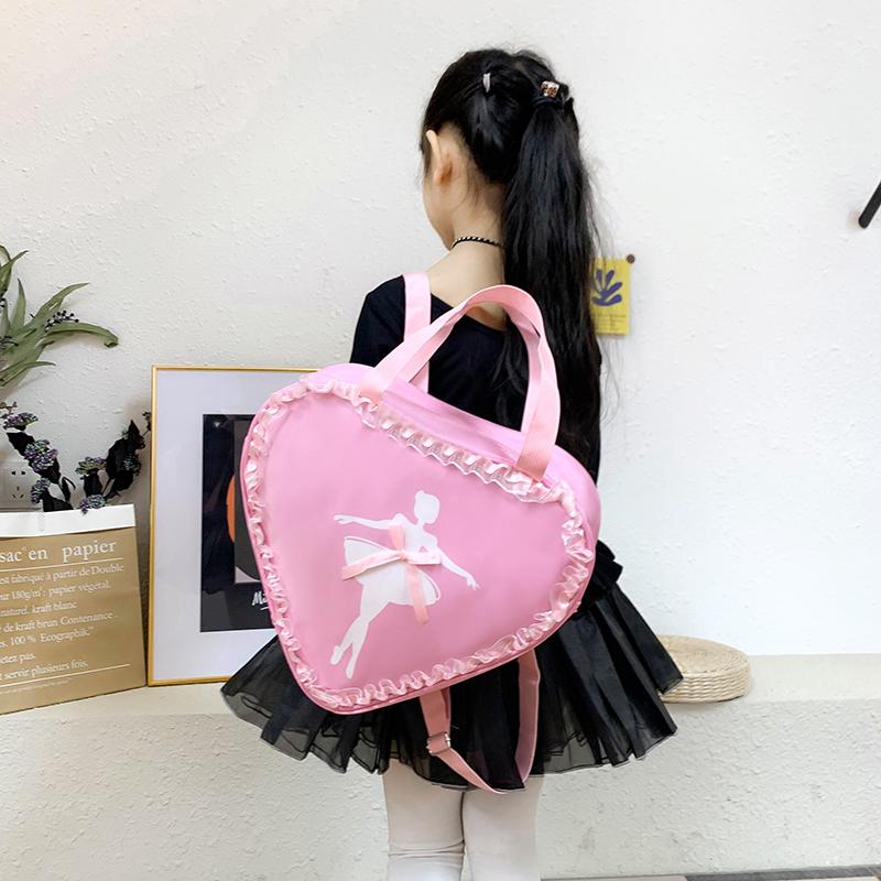 Girl Dance Bag Cute Heart Shape Lace Handbag Kindergarten Kids Latin Ballet Shoe Leotard Container Backpack