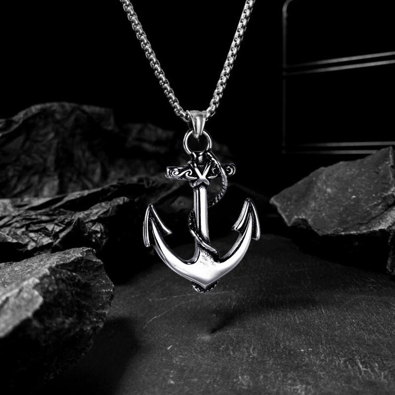 New Vintage Titanium Steel Necklace Wrapping Ship Anchor Rock Nightclub Trendy Men's Accessories