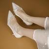 Off-white Pearl High Heels Women's Stilettos Student Host Etiquette Pointed Single Shoes French Bridesmaid Shoes Red Wedding Shoes