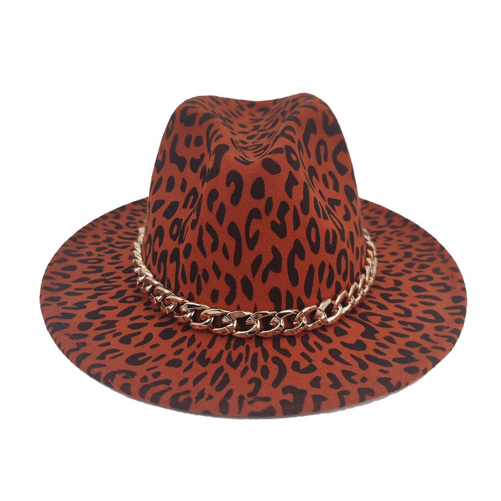 British Woolen Leopard Print Top Hat Men'S And Women'S Jazz Hat Flat Edge Hat Big Eaves Hat