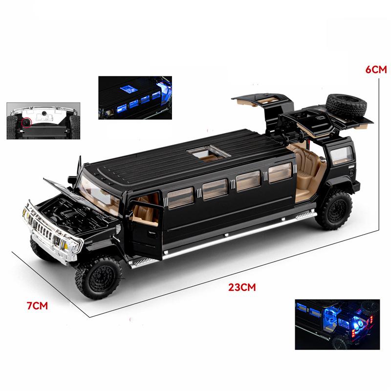 1/32 HUMMER H2 Extended Version Alloy Car Model Diecasts Metal Business Vehicles Car Model Sound Light Simulation Kids Toys Gift