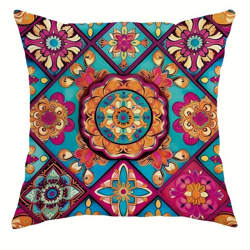 Bohemian Mandala Checkered Pillow Covers Vibrant Pattern Decorative Cushion Covers For Sofa Living Room Outdoor Home Decor