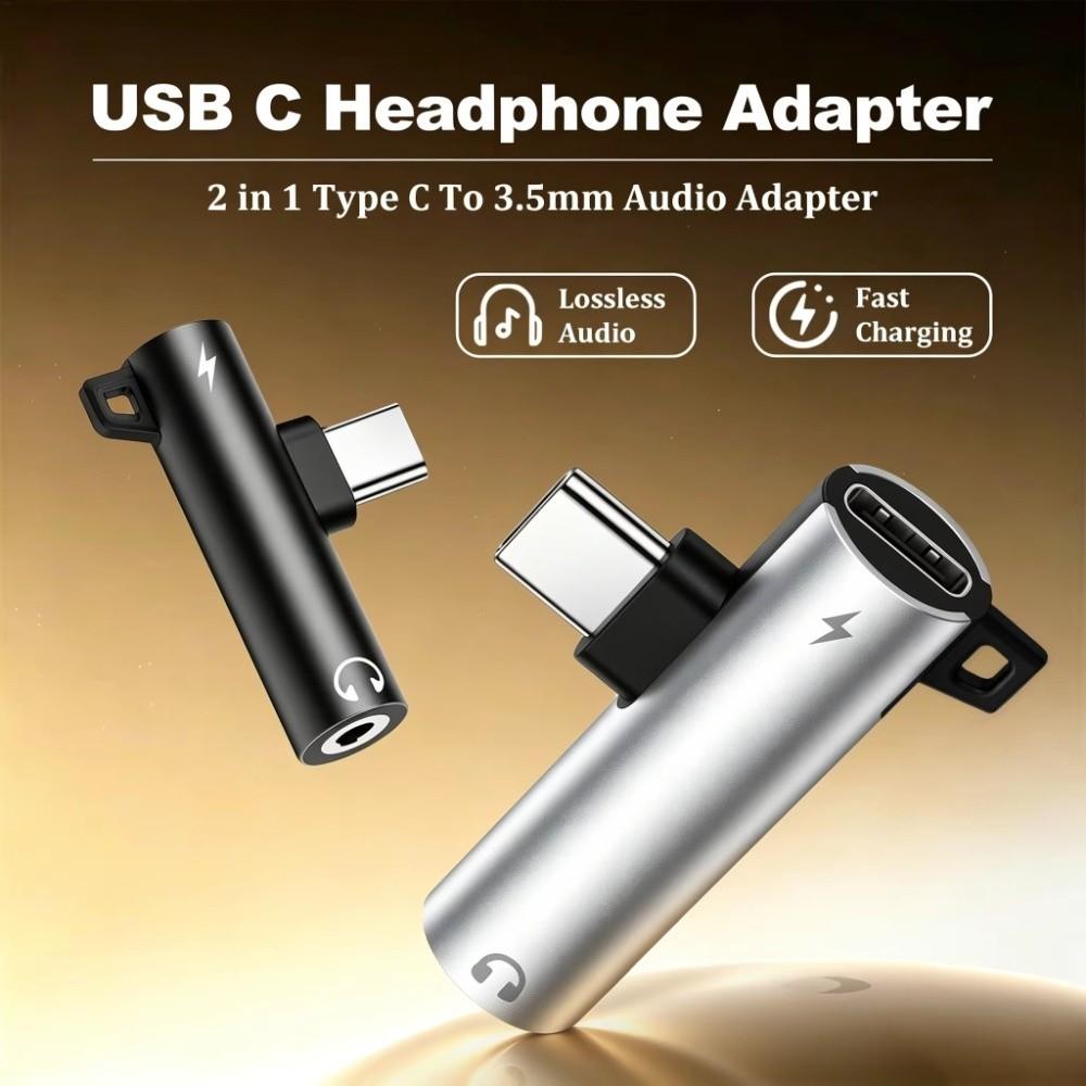 Aluminum 3.5mm Adapter 2 in 1 Type C Adapter Upgrade Audio Splitter  For Multiple Devices