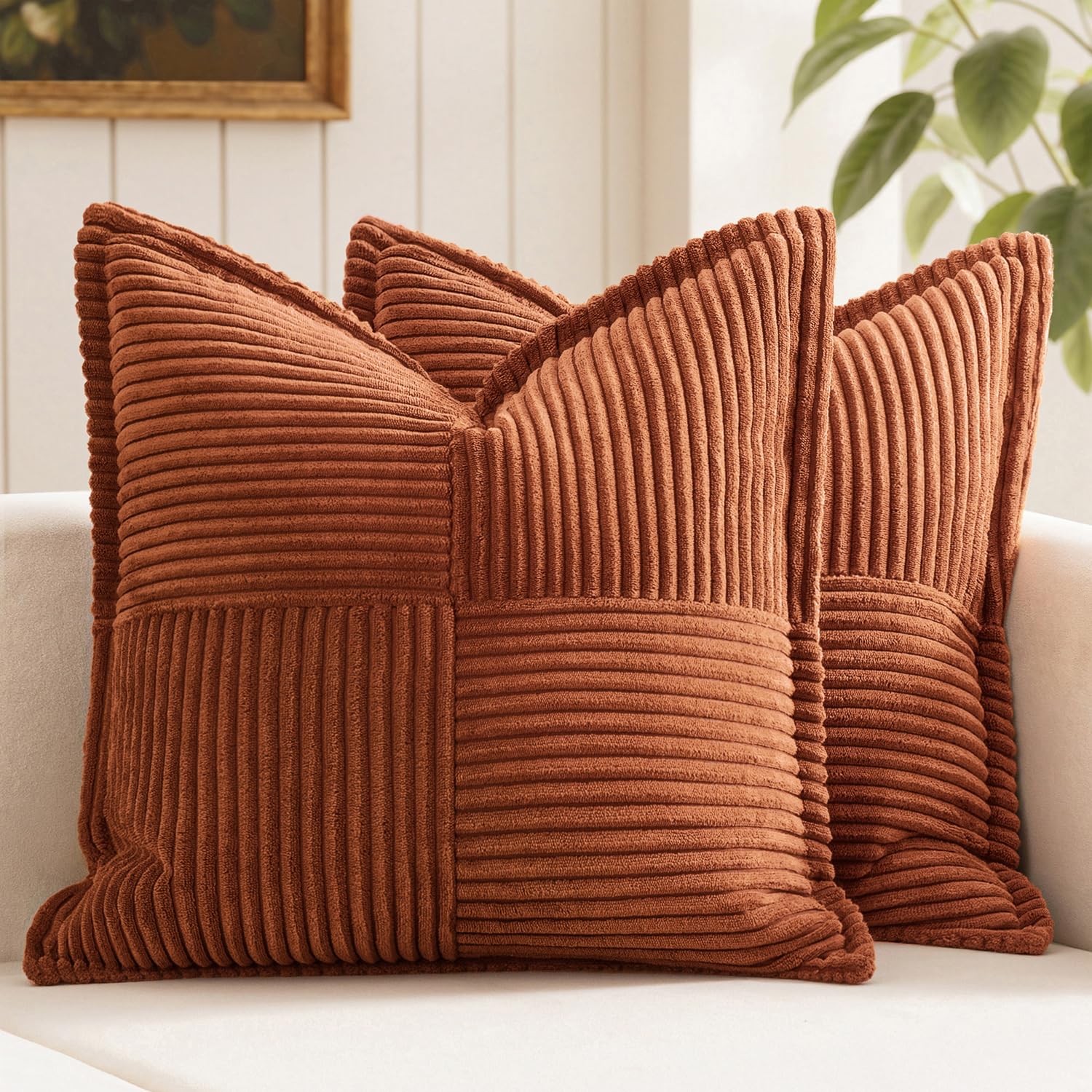Herfst Roest Decoratieve Plaid Kussenhoes voor Bank Bed Accent Kussenhoes Breedzijdig Gestreept Patchwork Zachte Fluweel Kussenslopen 45x45cm