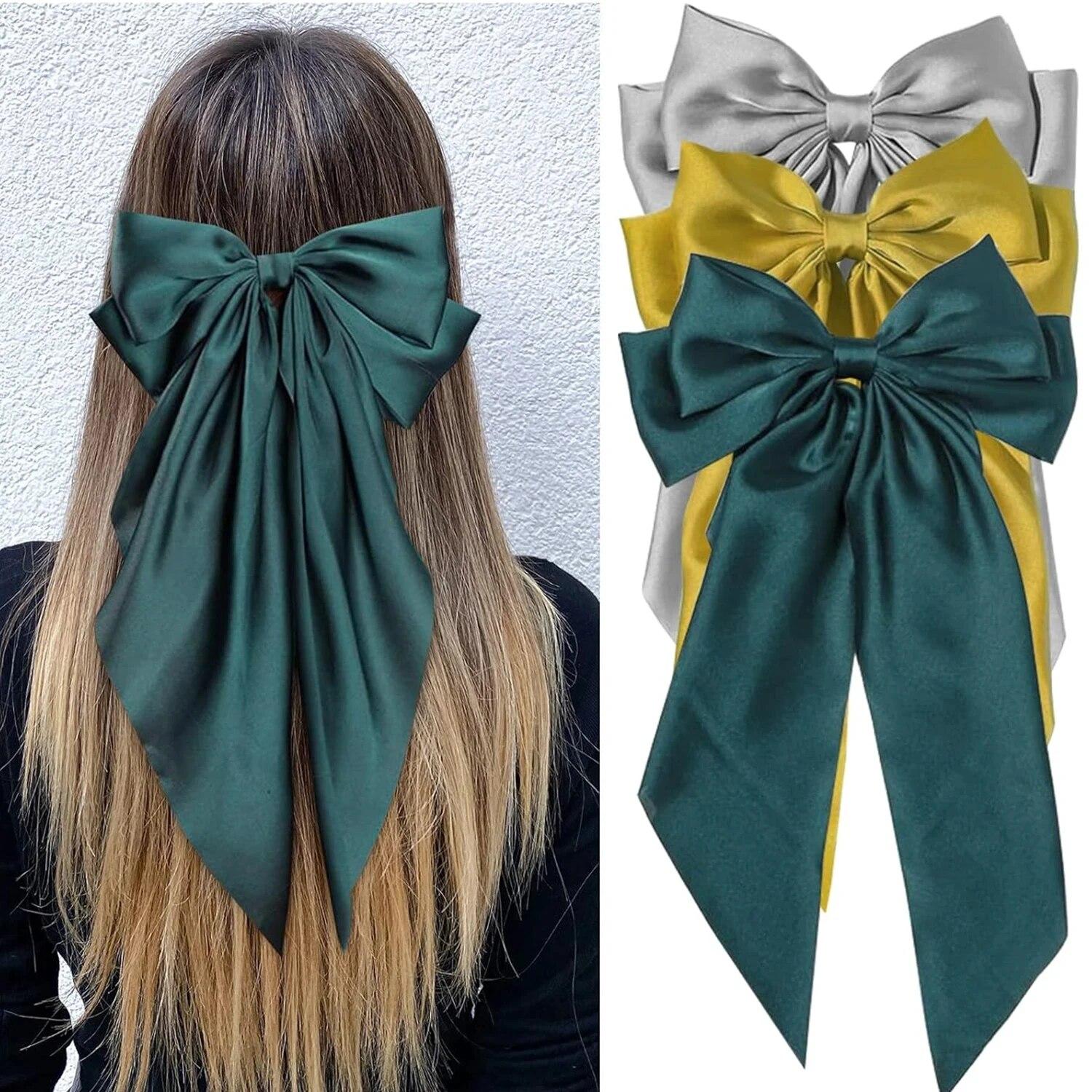 

3Pcs Elegant Bow Ribbon Hair Clip for Women Fashion Solid Satin Spring Clip Hairpin Headband with Clips Girls Hair Accessories