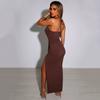 Women's Hanging Neck Backless Split Drawstring Slim Long Dresses