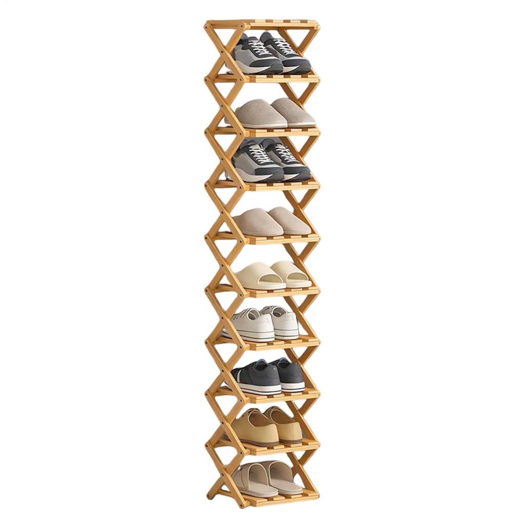 10 Layer Bamboo Shoe Rack Wooden Foldable Storage Shelf Large Capacity Standing Shoe Rack Organizer For Living Room Hallway
