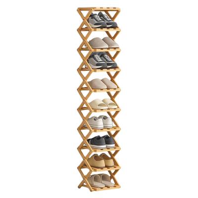 10 Layer Bamboo Shoe Rack Wooden Foldable Storage Shelf Large Capacity Standing Shoe Rack Organizer For Living Room Hallway