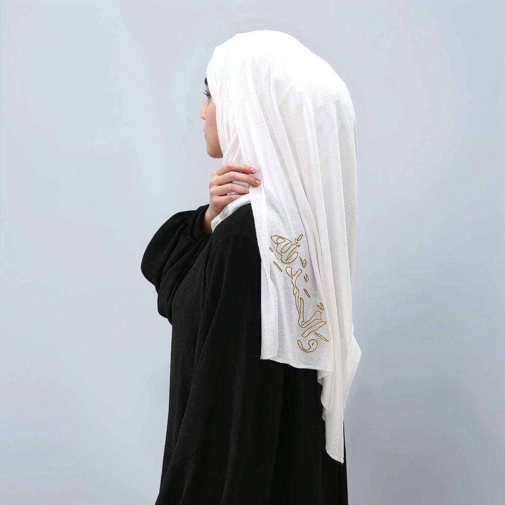 Golden Embroidery Cotton Jersey Hijab Scarf For Muslim Women Solid Headscarf Islamic Head Cover Prayer Turban Foulard 170*60Cm