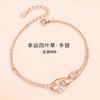 Elegant Rhinestone Clover Jewelry Set Women Sterling Bracelet Necklace Earring Gift