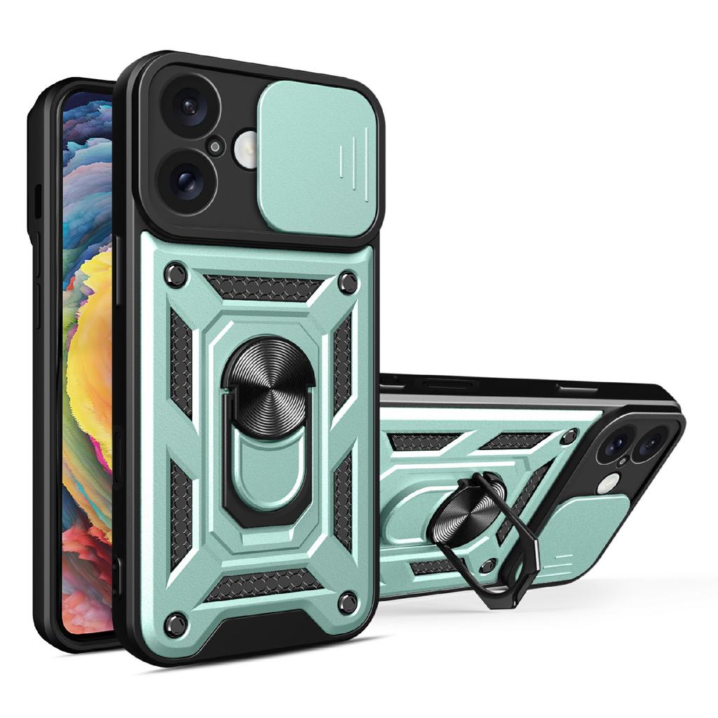 AMORUS Kickstand Case for iPhone 16 PC+TPU Phone Cover with Camera Lens Slider