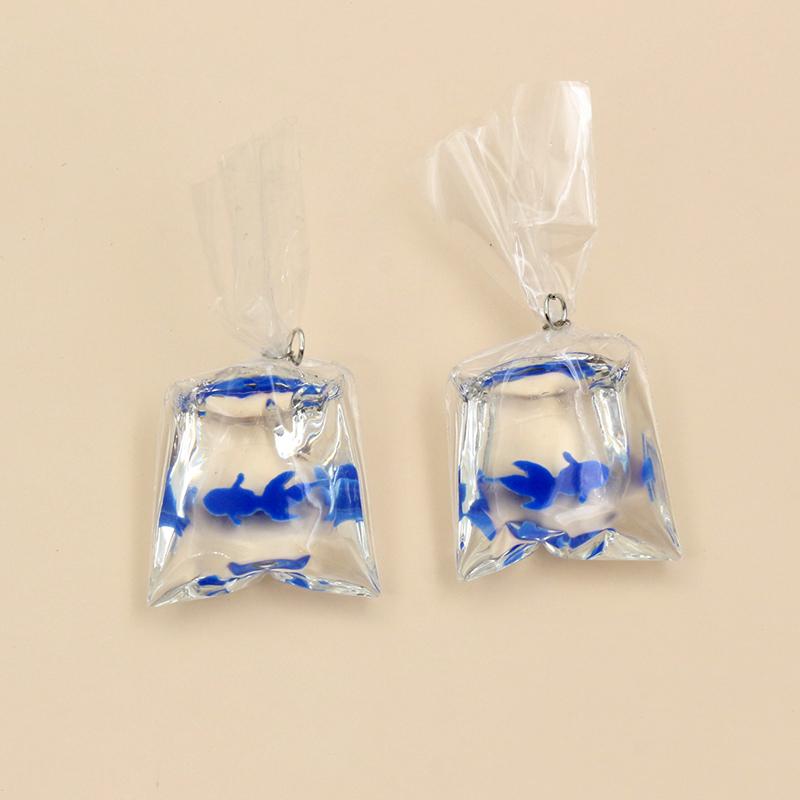 10pcs 50x23mm Transparent Water Bag Fish Resin Charms Funny Ocean Coral Goldfish Pendant For Earring Keychain DIY Jewelry Make