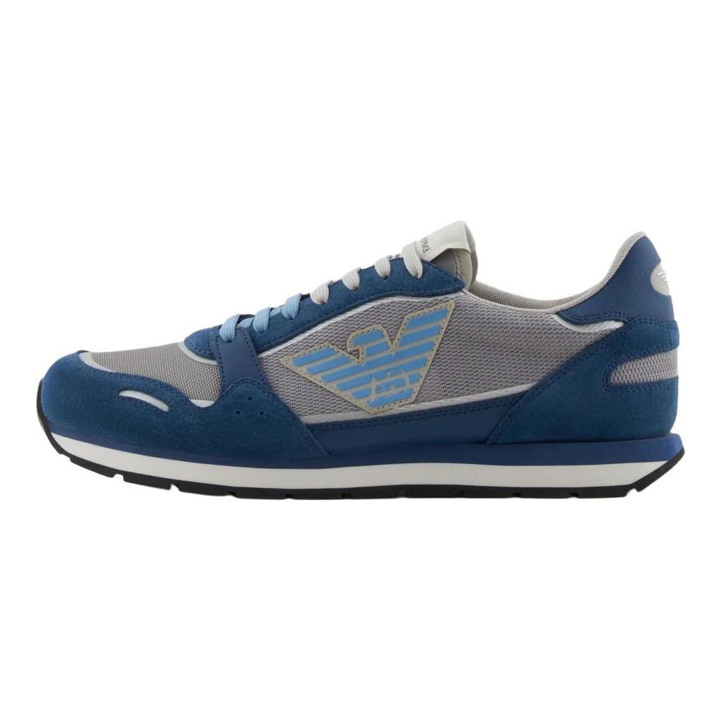 Emporio Armani Suede Round Toe Lace-Up Low-Top Casual Shoes Men Sneakers Blue X4X537XN730U551