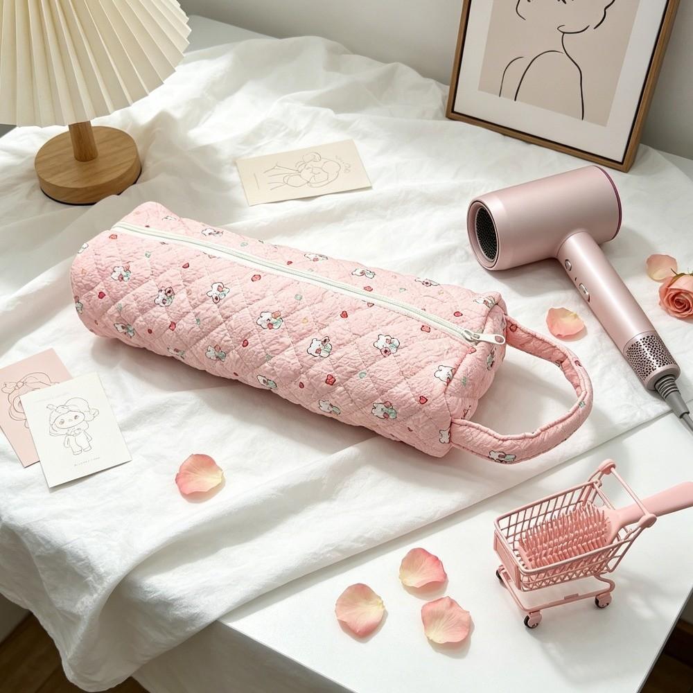 

Cute Quilting Cotton Hair Dryer Storage Bag Large Capacity Dustproof Curler Storage Bag with Handle Hair Dryer Protective Case