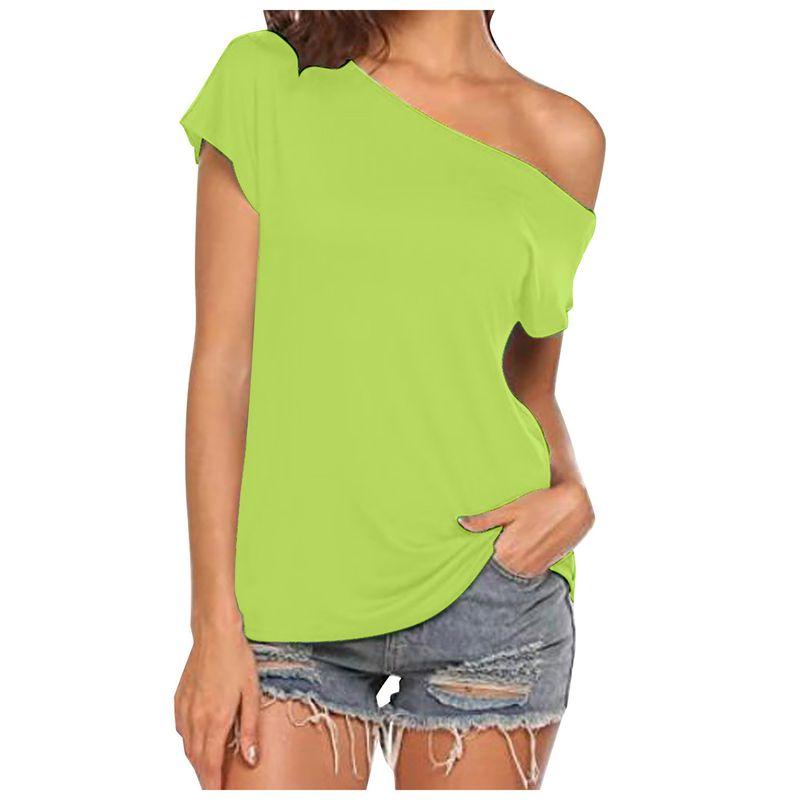 Milk Silk Brushed Niche Design Summer New Arrival off-Shoulder Tops off-Shoulder Slimming Boat-Neck Short Sleeve T-shirt for Women