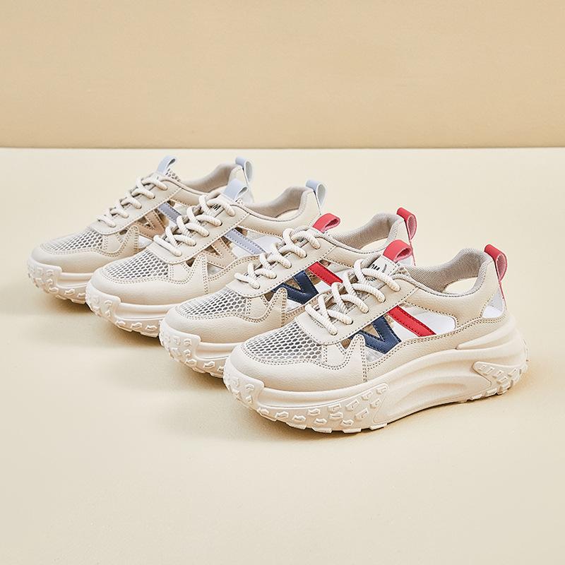 New Summer Hollow Dad Shoes for Women's Mesh Breathable Student Trendy Casual Thick Sole Height
