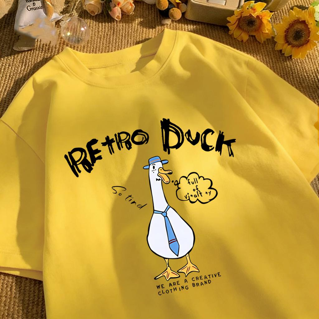 Retro Duck We Are A Creative T Shirt Unisex Summer All-Match Tee O-Neck Fashion Short Sleeve Cotton Loose Unisex Colour T-Shirts