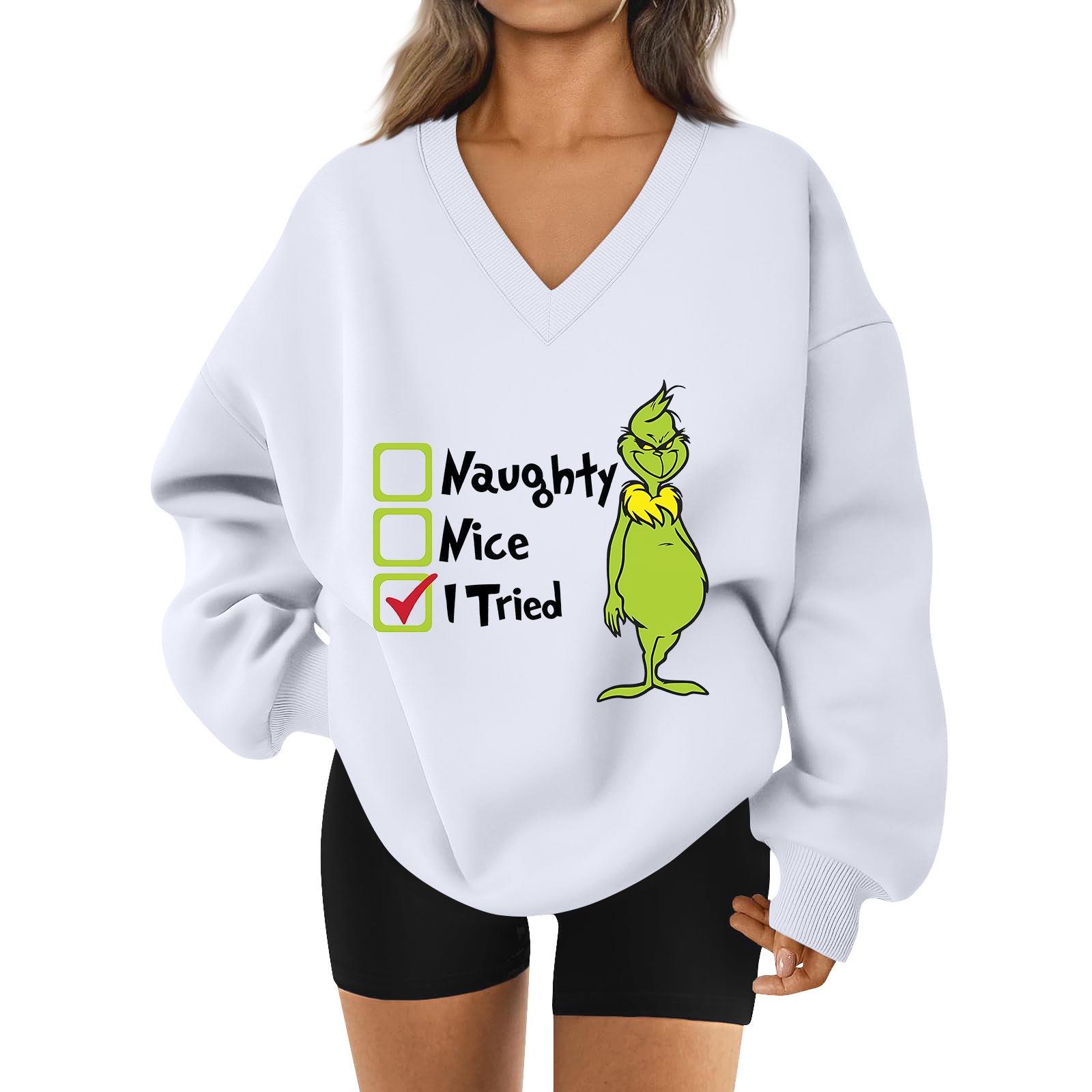 

Женская свободная и удобная спортивная одежда с V-образным вырезом и надписью, толстовка с длинным рукавом, повседневная одежда для сочетания XL белый