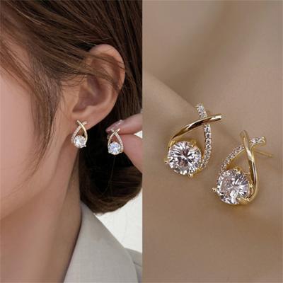 Fashion Korean Rhinestone Geometric Ear Stud Earrings  for Women Girl Gift Jewelry Wholesale