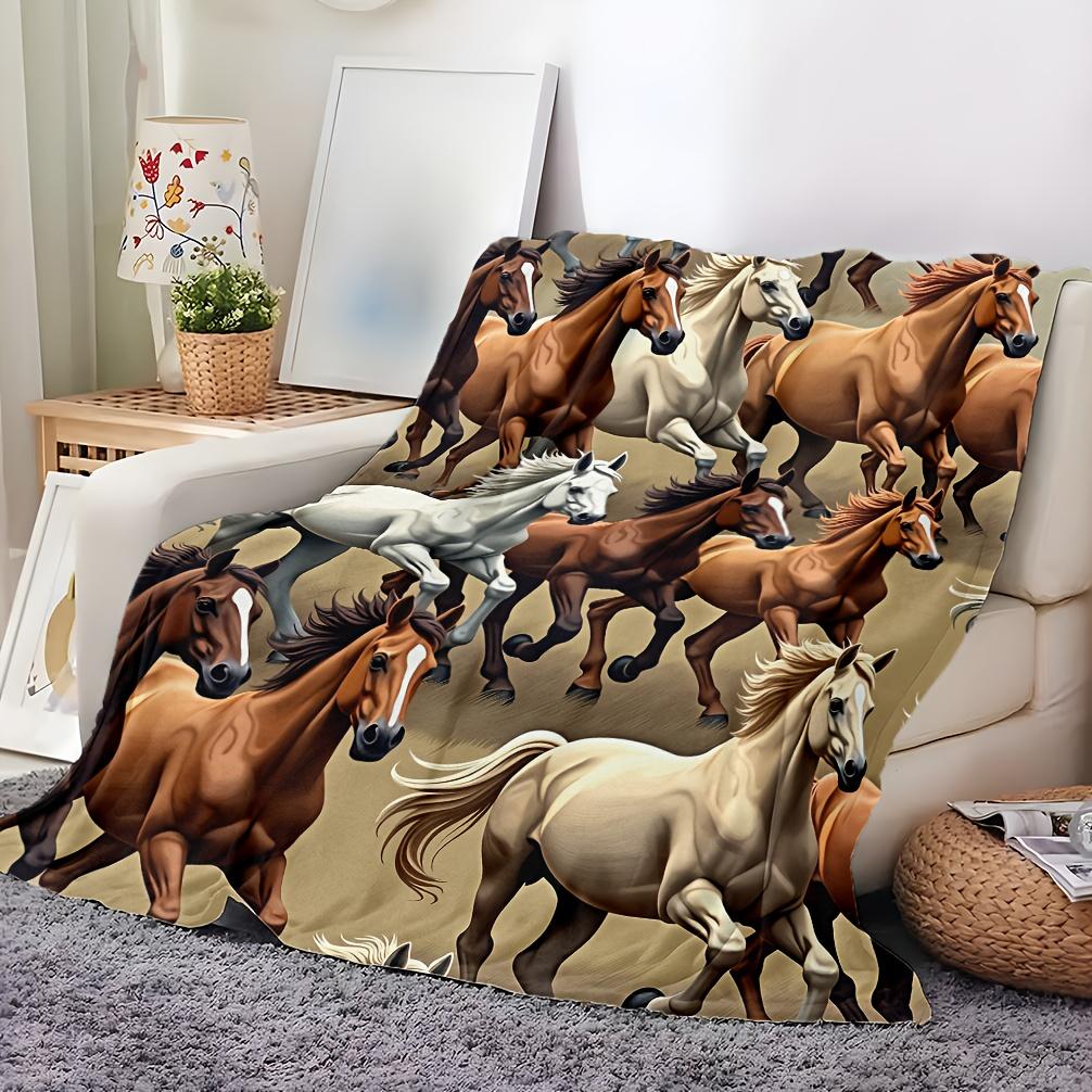 Wild Steed Flannel Throw Blanket Soft Horse Design All Season Cozy Comfort for Equestrian Theme Gift