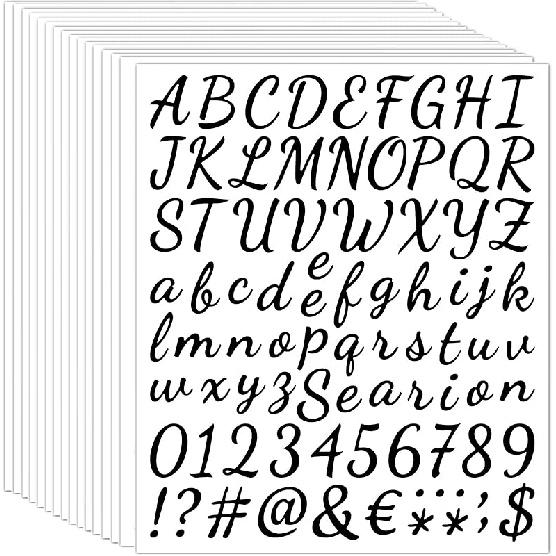 16 Sheets Vinyl Letters Numbers Kit,Self Adhesive Cursive Alphabet Letter Sticker, DIY Number Letter Decal Script Pantry Labels for