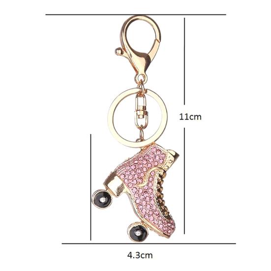 Woman Rhinestone Roller Skates Pendant Keychain Key Ring Backpack Ornaments