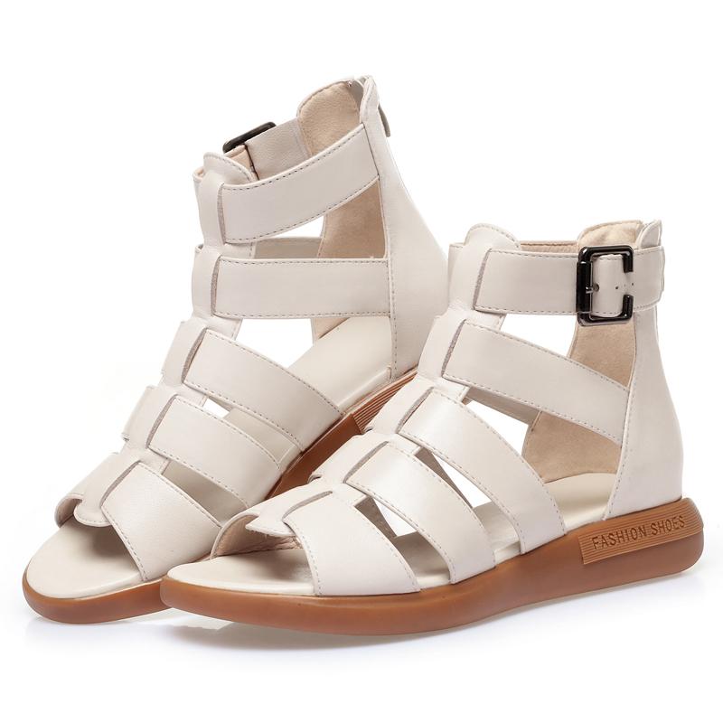 Fashion GKTINOO Summer Open Toe Genuine Leather Sandals Flat Shoes Roman Sandals 2025 Large Size Cool Boots Women Shoes Flat Sandals New