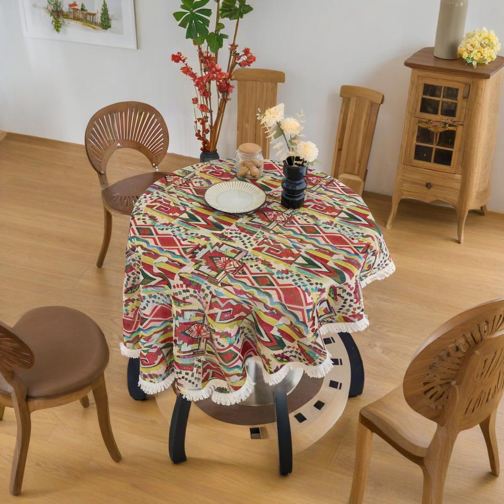 Kitchen Dinning Wrinkle Free Cotton Linen Farmhouse Round Table Cloth