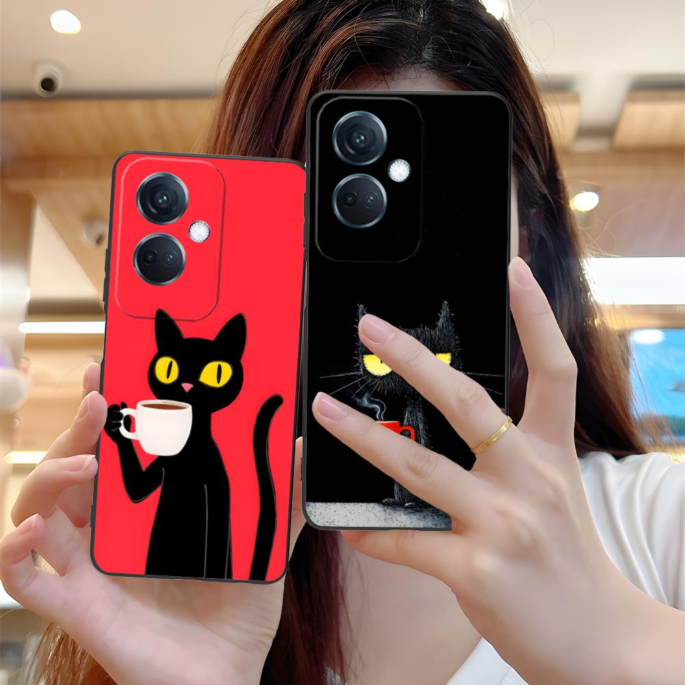 Cute Coffee Cat Matte TPU Mobile Phone Case for OPPO Reno 14 13 12 11 10 9 8 7 6 5 F T Pro 5G Colorful Printing Cover