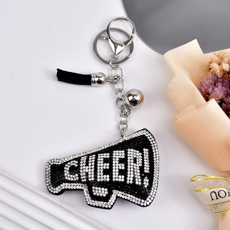 Neuer Full Crystal Wort Cheer Schlüsselanhänger Lederquaste Schlüsselhalter Strassstein Schlüsselring Anhänger Damen Tasche Anhänger Geschenk