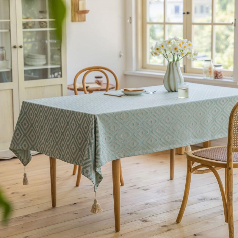 Emankiyun Jacquard Tablecloth Green Fringe Table Cloth American Style Home Dining Coffee